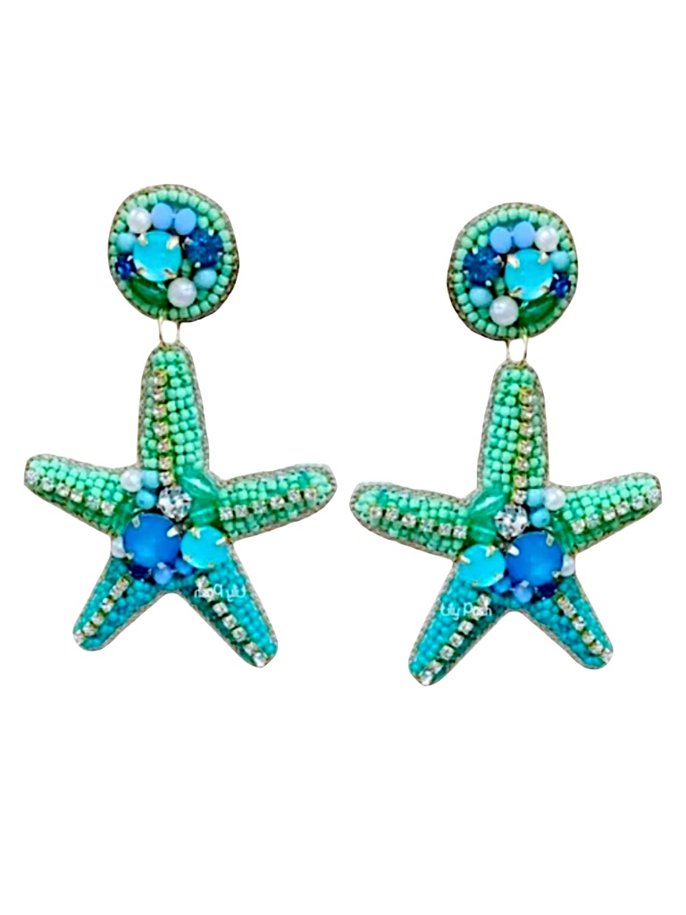 Lily Posh Turquoise Starfish Earring, Seed Bead Earring, Marine Life